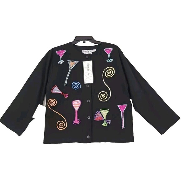 Silver Stream~Woman Size S~2pc. Set Blue Top/Blazer Black Embroidered Cotton NWT - Picture 9 of 9